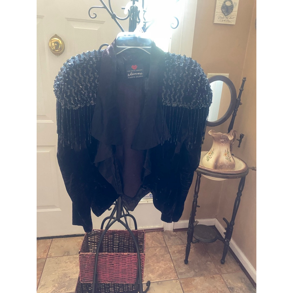 Women's vintage Karen Okada Velvet Sequin Jacket Black/Silver Size M